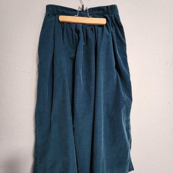 Eddie Bauer Women's Vintage Long Green Cottagecore Pleated Corduroy Skirt 12 - Picture 2 of 8